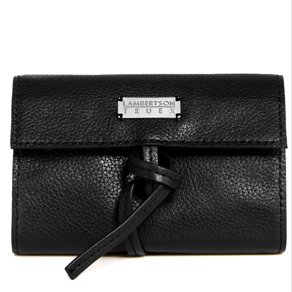 NIB LAMBERTSON TRUEX Black Pebbled Leather Soft Utility Roll Wallet Organization